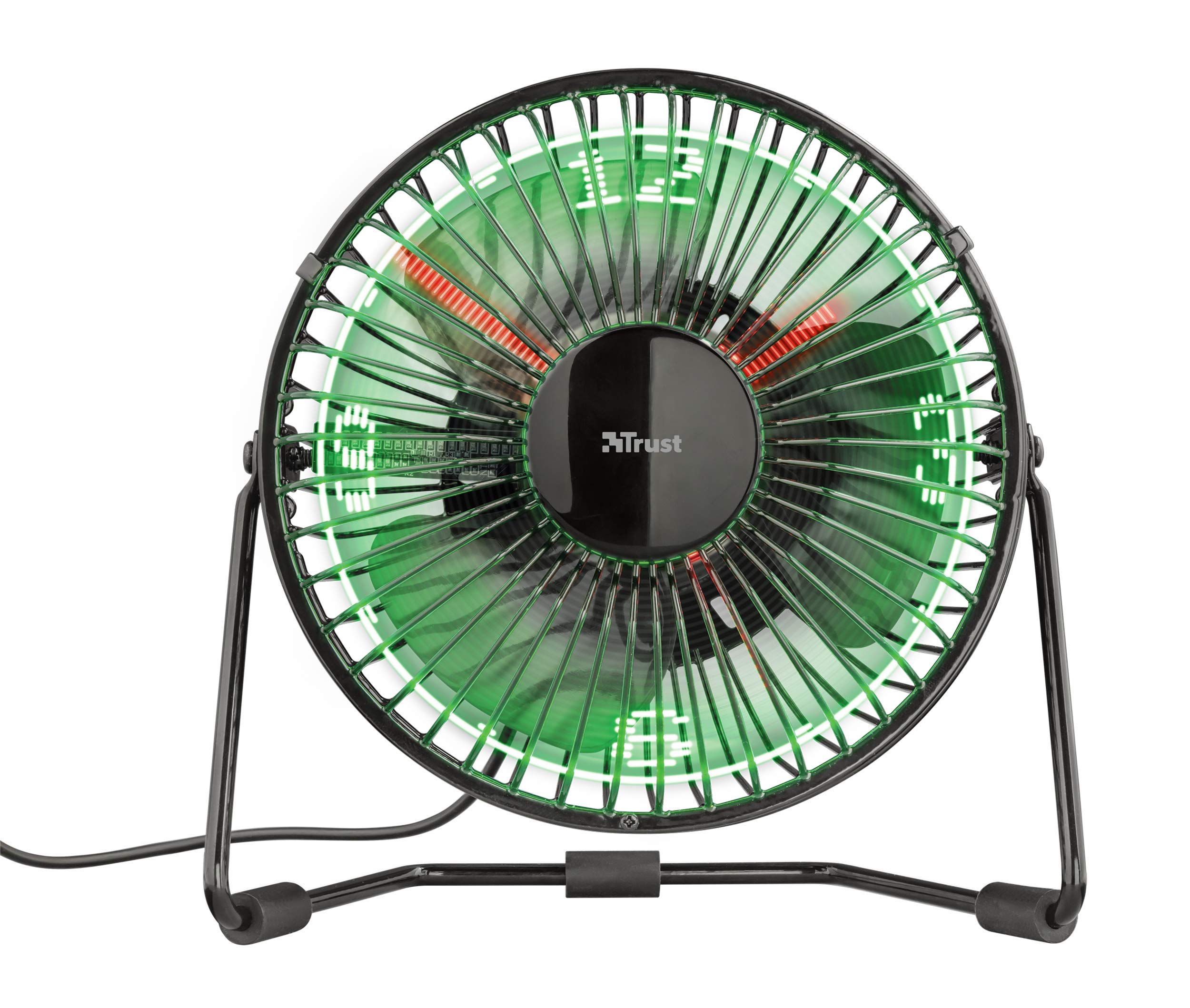Trust Victu - Ventilateur de bureau (horloge LED, USB, 120 mm, câble 180 cm) noir et vert Trust Victu - Ventilateur de bureau (horloge LED, USB, 120 mm, câble 180 cm) noir et vert